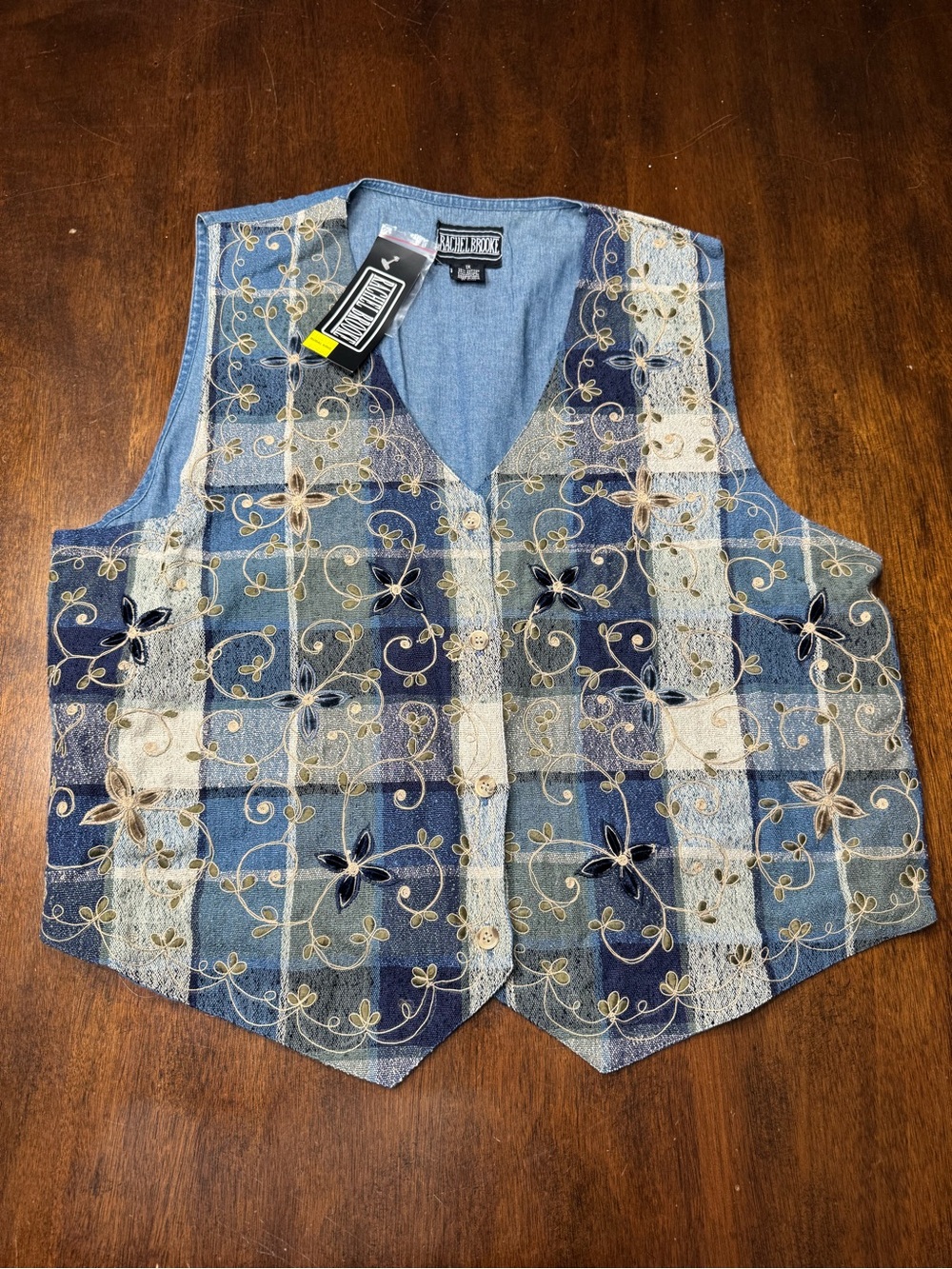 Vintage Embroidered Denim Patchwork Vest - Blue